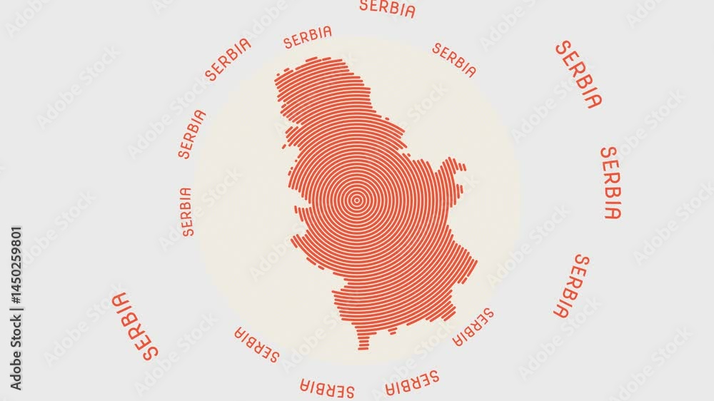 Poster serbia shape with dynamic circles visual effect. animation of serbia logo appearing from rotating ri