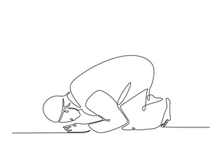 Continuous one line drawing of man with prostration gesture. Forgiveness and Gratitude person gesture outline illustration. Editable vector.