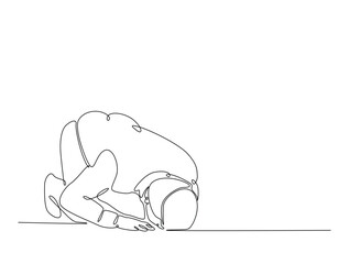 Continuous one line drawing of man with prostration gesture. Forgiveness and Gratitude person gesture outline illustration. Editable vector.