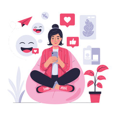 Social Media Relaxation Flat Vector Illustration