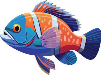 Mandarinfish flat vector illustration on transparent background.