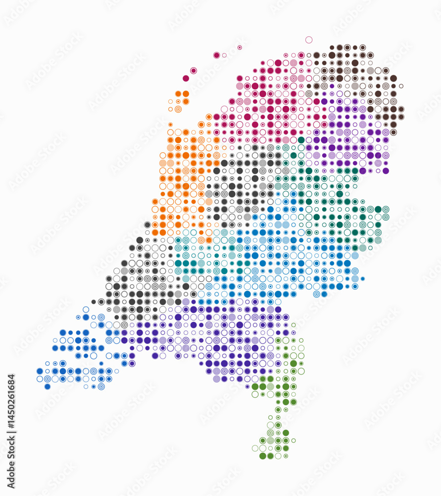 Poster netherlands, shape of the country build of colored cells. digital style map of the netherlands on wh