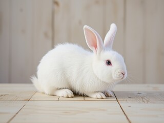 Obraz premium Elegant White Rabbit on a Tabletop - Studio Shot for Design Inspiration