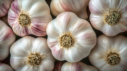 Freshly harvested garlic bulbs with a rustic appeal, showcasing their rich texture and natural hues.