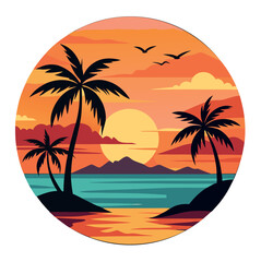Retro Style Tropical Sunset in a Circular Design – Vintage Aesthetic Beach Vibes, sunsets are for print-on-demand, t-shirt design, book