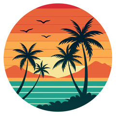 Retro Style Tropical Sunset in a Circular Design – Vintage Aesthetic Beach Vibes, sunsets are for print-on-demand, t-shirt design, book