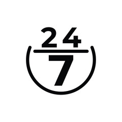 24/7 Service Icon in Black and White