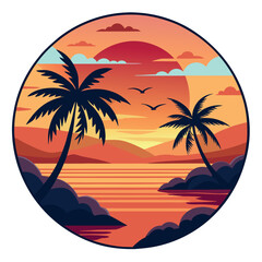 Retro Style Tropical Sunset in a Circular Design – Vintage Aesthetic Beach Vibes, sunsets are for print-on-demand, t-shirt design, book