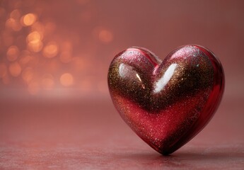 Fototapeta premium Glittery heart-shaped ornament on a shimmering background, exuding warmth and romance.