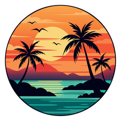 Retro Style Tropical Sunset in a Circular Design – Vintage Aesthetic Beach Vibes, sunsets are for print-on-demand, t-shirt design, book