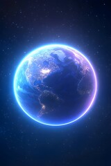 Obraz premium A glowing blue Earth with a faint ring of light around it set against a dark starry background