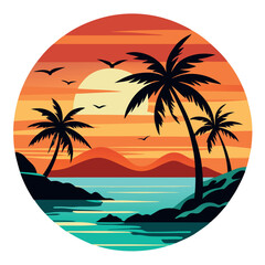 Retro Style Tropical Sunset in a Circular Design – Vintage Aesthetic Beach Vibes, sunsets are for print-on-demand, t-shirt design, book