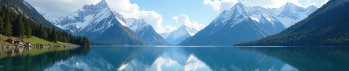 Majestic snow-capped peaks reflect in serene alpine lake , scenic, alpine, picturesque