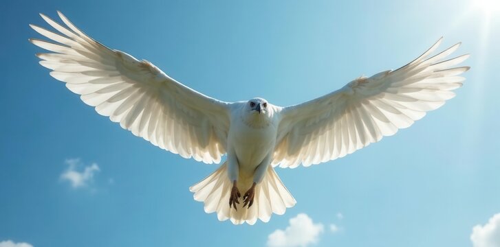 Majestic white hawk soaring, wings outstretched, wildlife photography, avian