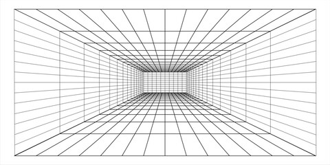 Perspective grid background 3d Vector illustration. Interior design Model projection background template. Line one point perspective