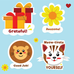 Fototapeta premium Hand drawn pack of funny stickers, Collection of motivational stickers, Sticker to decorate different types of photos
