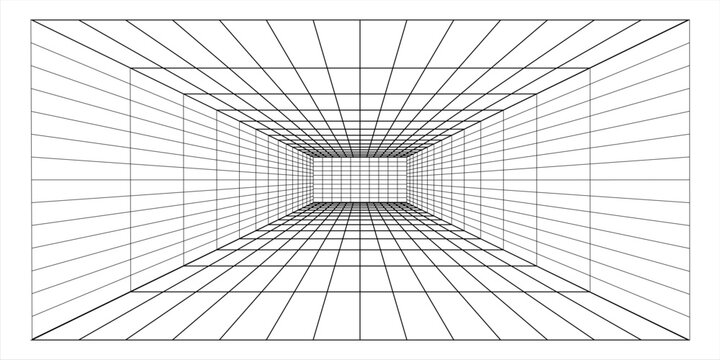 Perspective grid background 3d Vector illustration. Interior design Model projection background template. Line one point perspective