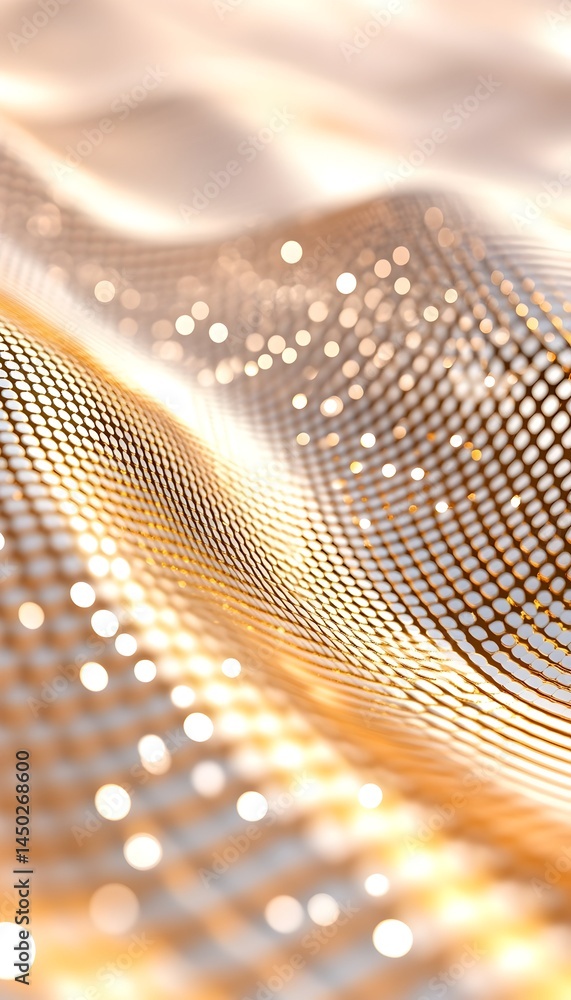 Poster abstract digital wave with shimmering gold and white patterns, creating a luxurious and futuristic f