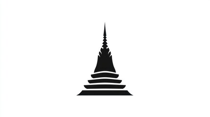 Silhouetted Asian Pagoda, Spiritual Symbol, Isolated Design, Potential Stock Photo