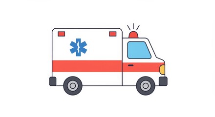 Ambulance cartoon illustration, simple design for healthcare and emergency services