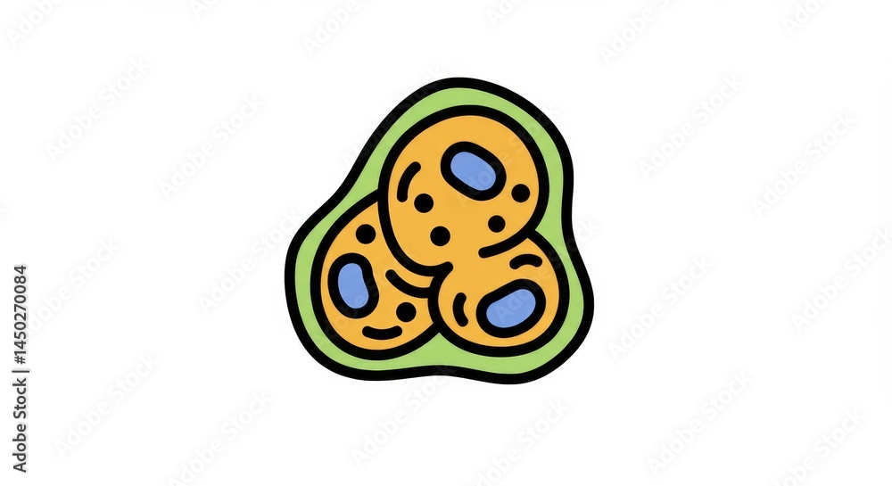 Poster illustration depicting cellular structure with colorful elements on a white background
