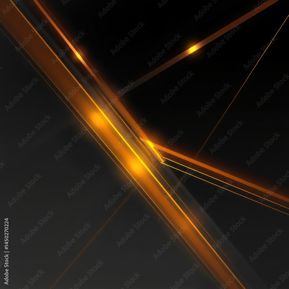 Poster glowing orange lines intersect on a dark background, creating an abstract, geometric design