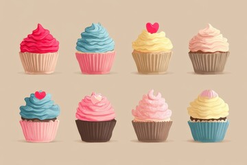 Collection of Delicious Cupcakes with Various Frostings and Decorations