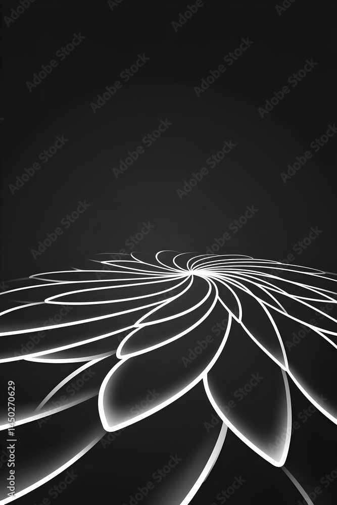 Aufkleber glowing white floral pattern swirls on dark background, creating a 3d illusion of depth and perspect