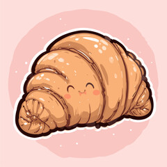 Joyful Golden Croissant Cartoon Illustration
