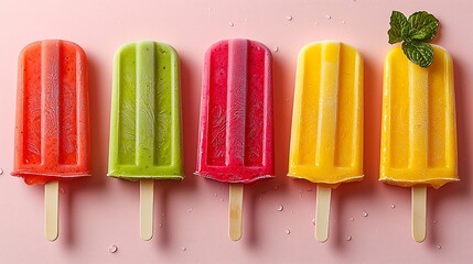 Colorful popsicles on pink background