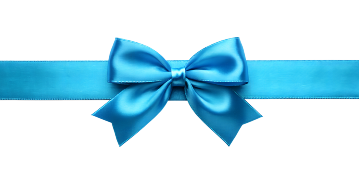 bright blue color satin ribbon with bow isolated on white background png