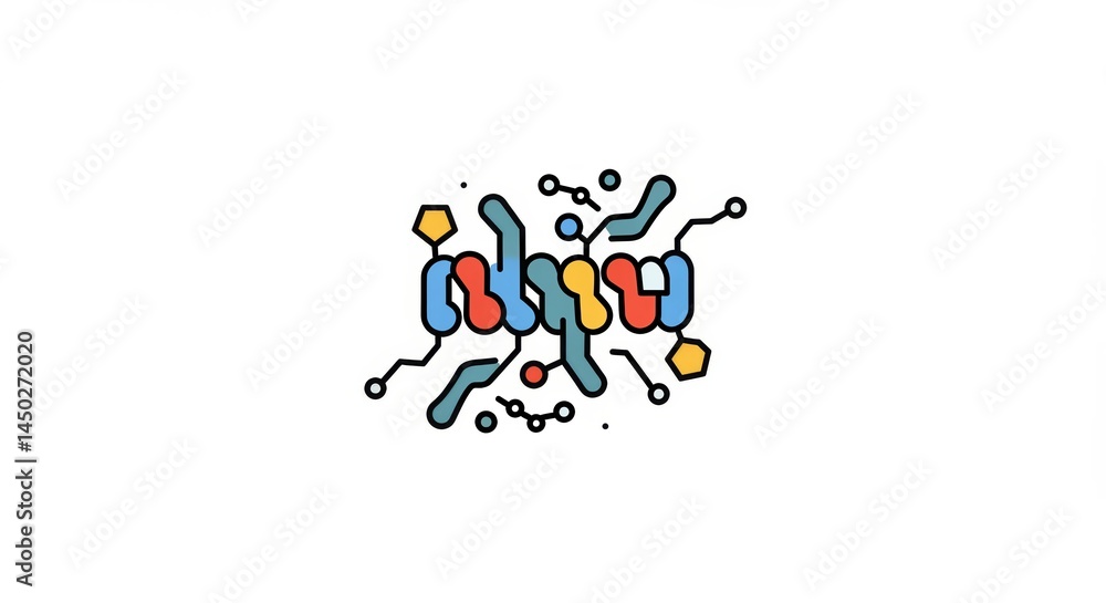Poster abstract colorful interconnected shapes design on a clean white backdrop