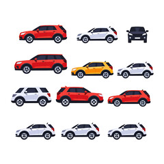 Fototapeta premium Colorful Suv Car Vector Illustration Set For Website Design And Mobile App