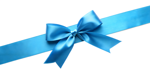 bright blue color satin ribbon with bow isolated on white background png