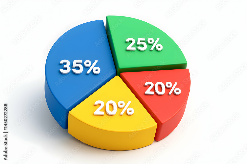 Poster colorful pie chart representing data distribution.