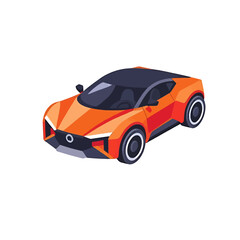 Isometric Orange Electric Car For Web Design And Marketing