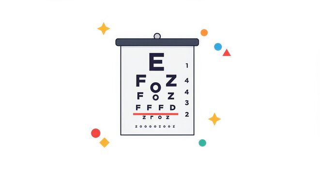 Eye test chart with vibrant geometric decorative elements for vision examination