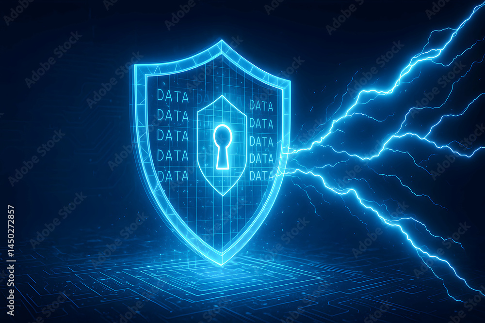 Poster digital shield symbolizing data security.