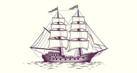 Vintage sailing ship. Seafaring, sailer concept. Sketch