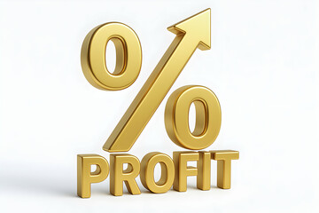 Gold percentage sign with profit increase symbol.