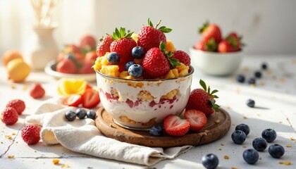 Delicious fruit parfait creation bright kitchen food photography cozy atmosphere close-up view healthy dessert inspiration