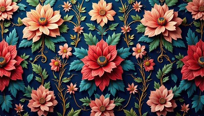 Elegant floral damask textile, intricate design, intricate, seamless