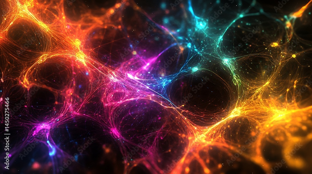Poster abstract cosmic energy: a mesmerizing display of vibrant, interconnected energy filaments, radiating