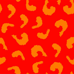 Tempura Shrimp Pattern background. Fried Shrimp Seamless pattern Background. Seafood Pattern Design. Crunchy Tempura Pattern.