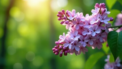 Sunlight Illuminates Delicate Pink Blossoms on a Lush Green Branch, a Symphony of Springtime Beauty