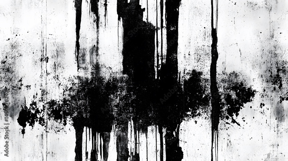 Poster abstract grayscale design with dripping marks.