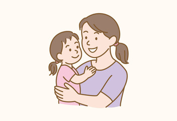 Minimal Flat Mother Hugging Daughter – Hand Drawn Style
