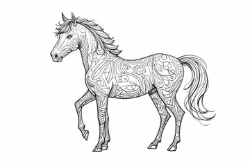 Obraz premium Hand Drawn Horse Line Art, Elegant Black and White Animal Illustration