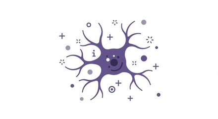 Stylized neuron with smiling nucleus illustration for neuroscience applications