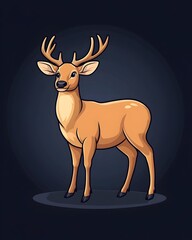 A light brown deer with large antlers stands on a dark background, its fur smoothly rendered
